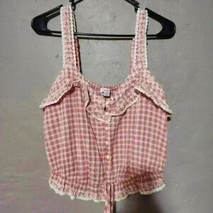 American Eagle plaid crop top size Large light pink and white